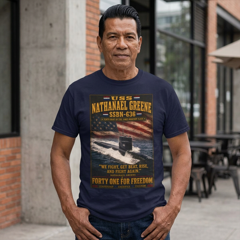 USS Nathanael Greene SSBN 636 Submarine T-Shirt — Forty One for Freedom Patriotic Crew Tee