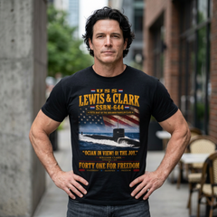 Lewis & Clark SSBN-644 Submarine T-Shirt — 'Ocean in View! O! The Joy.' Vintage Nautical Military Tee