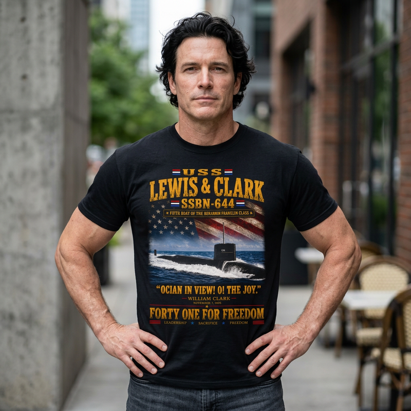 Lewis & Clark SSBN-644 Submarine T-Shirt — 'Ocean in View! O! The Joy.' Vintage Nautical Military Tee