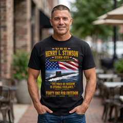 USS Henry L. Stimson SSBN-655 Submarine T-Shirt – 'The Price of Freedom Is Eternal Vigilance' Navy Tribute