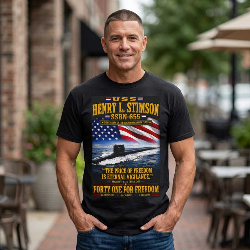 USS Henry L. Stimson SSBN-655 Submarine T-Shirt – 'The Price of Freedom Is Eternal Vigilance' Navy Tribute