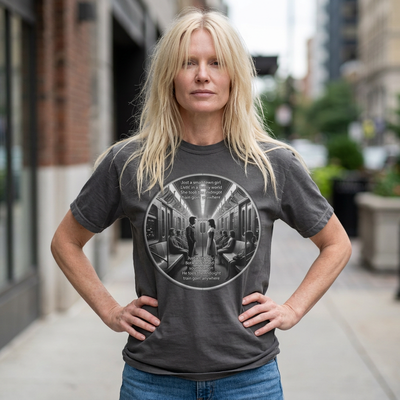 Don;t Stop Believing Subway Reflection T-Shirt — Vintage Black & White Urban Photo Tee
