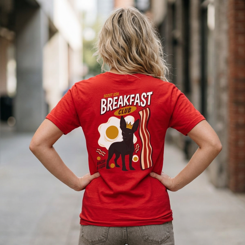 Breakfast Club Dog T‑Shirt — Retro Bacon & Eggs Graphic Tee