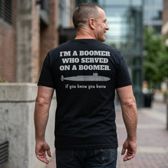 Veteran Submarine Tee — "I’m a Boomer Who Served on a Boomer" Navy Crew Shirt