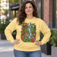 Tropical Jungle Waterfall With Leopard and Parrot Sweatshirt