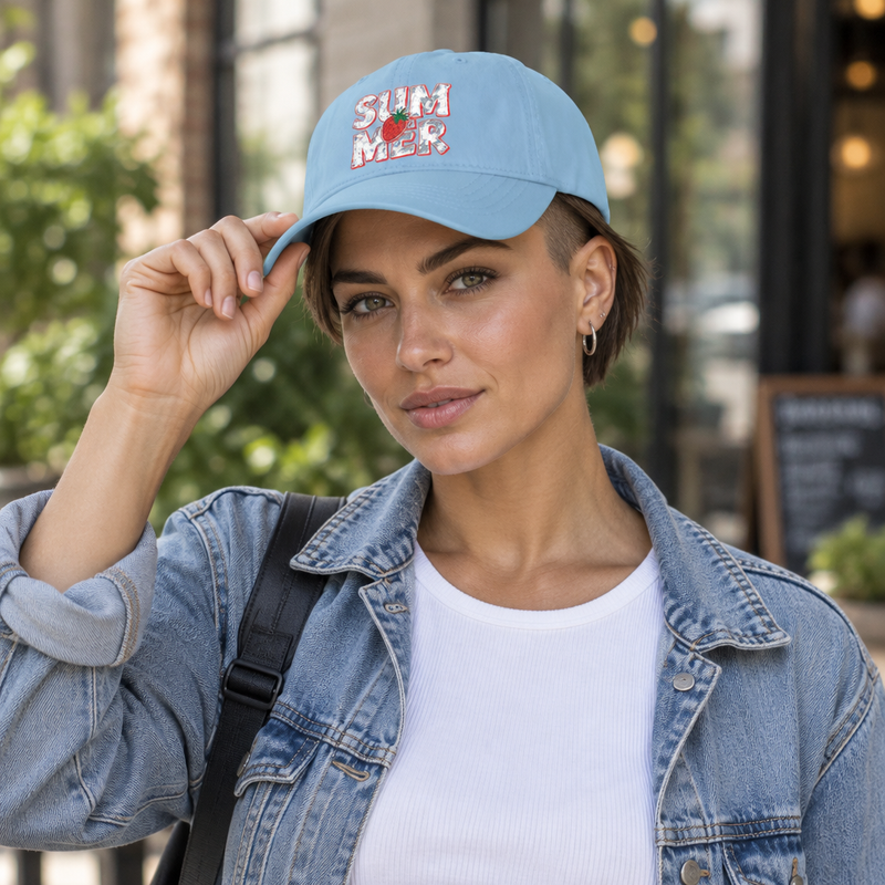 Women's SUMMER STRAWBERRY Pigment-Dyed Cap with Fashion Undervisor (Embroidery)