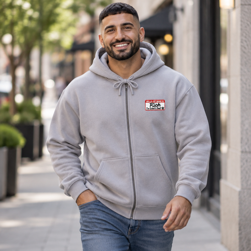 Personalized Full-Zip Hoodie with your name on front and your Dogs Image on back