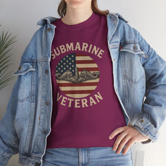 Submarine Veteran American Flag Tee | Unisex Heavy Cotton T-Shirt, Military Apparel, Veteran Gift, Patriotic Top, Casual Wear