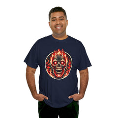 Flaming Fire Skull - Graphic Unisex Heavy Cotton Tee