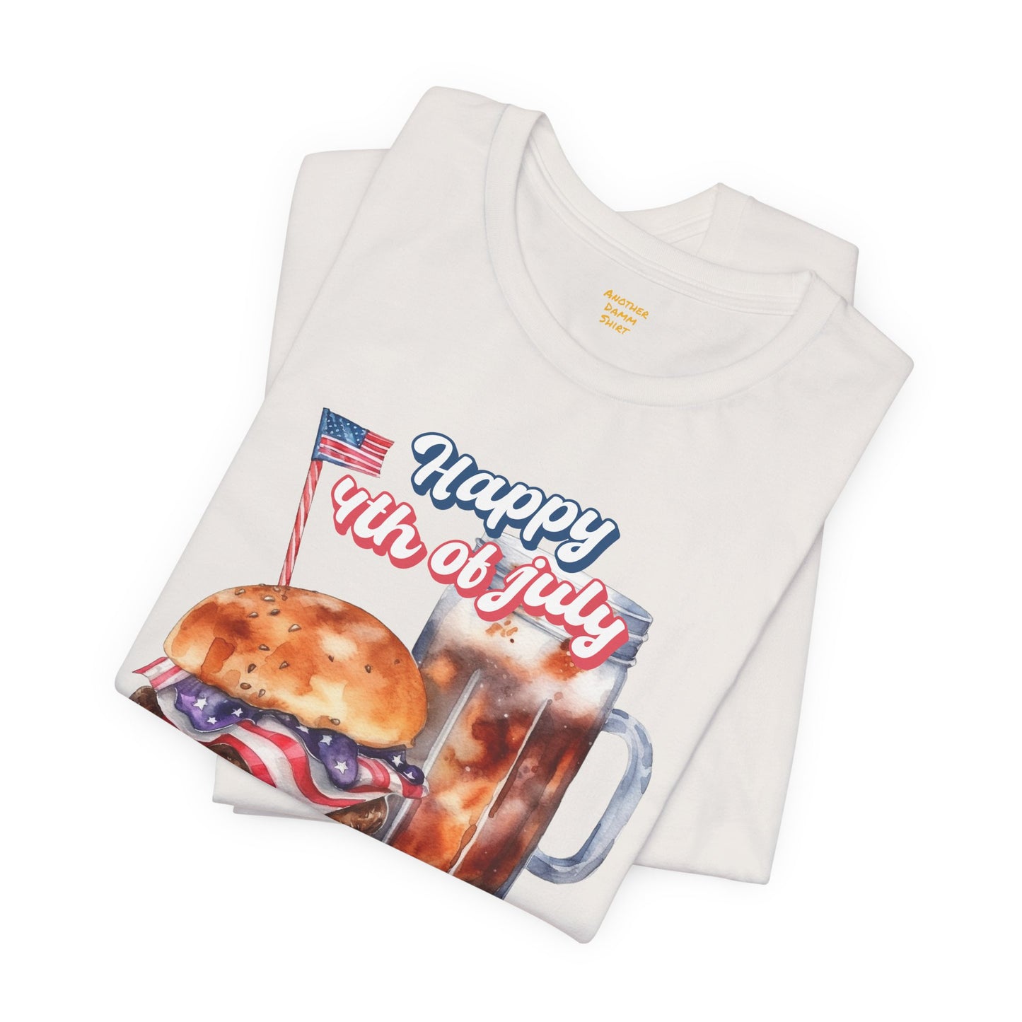 Happy 4th Of July Burger and Mug Graphic, Unisex Jersey Short Sleeve Tee