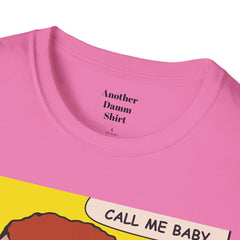 Call Me Baby Unisex Softstyle T-Shirt  Pop Art Bearded Guy with a pacifier and a bow tie