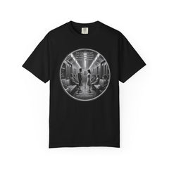 Don;t Stop Believing Subway Reflection T-Shirt — Vintage Black & White Urban Photo Tee