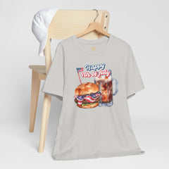 Happy 4th Of July Burger and Mug Graphic, Unisex Jersey Short Sleeve Tee