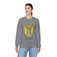 Crewneck Sweatshirt "Do Not Question the Hallway" – Retro Yellow Corridor Graphic