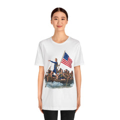 Historical Fever Patriot T‑Shirt — Revolutionary Flag Rowboat Design