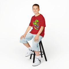 Kids Skateboarding T‑Rex Tee — Neon Dino Skateboard Shirt for Boys & Girls