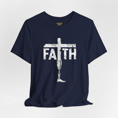Faith Cross Prosthetic Leg T‑Shirt — Amputee Inspirational Christian Tee