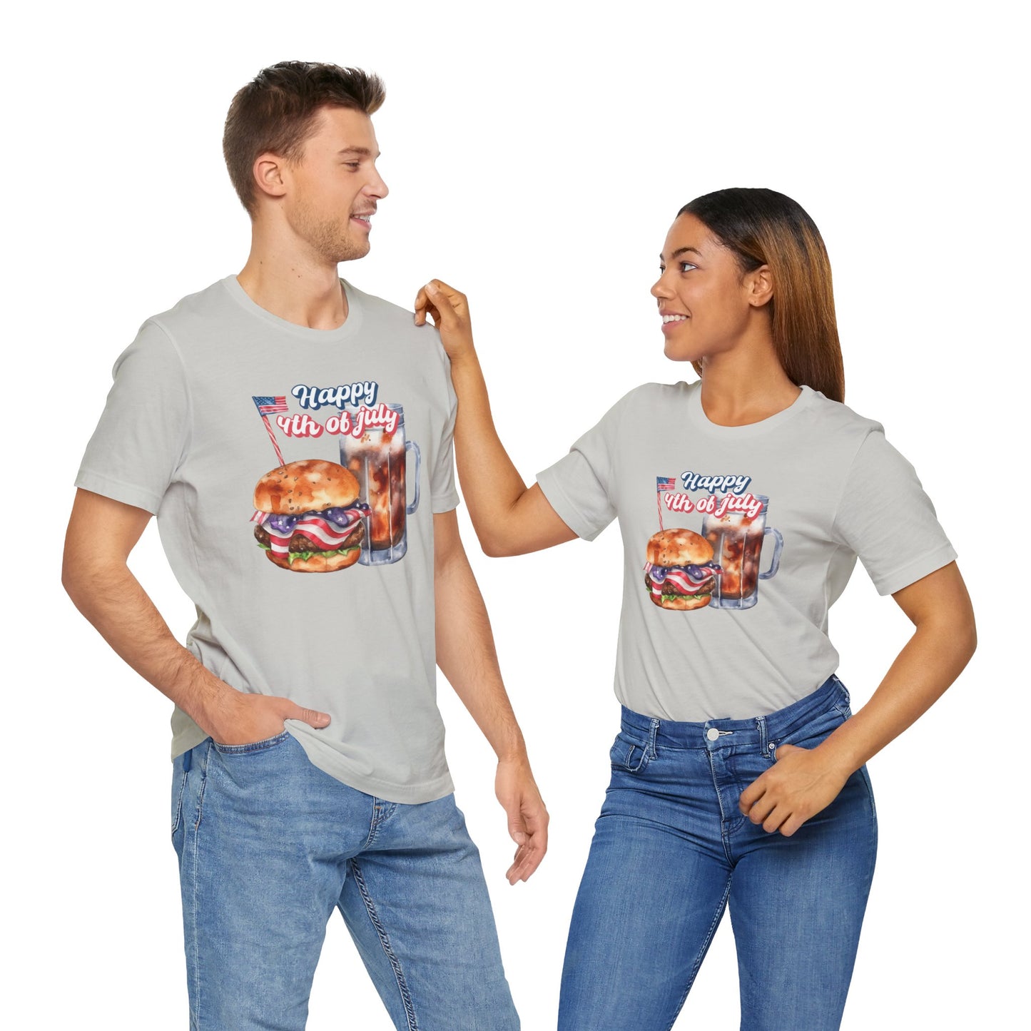 Happy 4th Of July Burger and Mug Graphic, Unisex Jersey Short Sleeve Tee