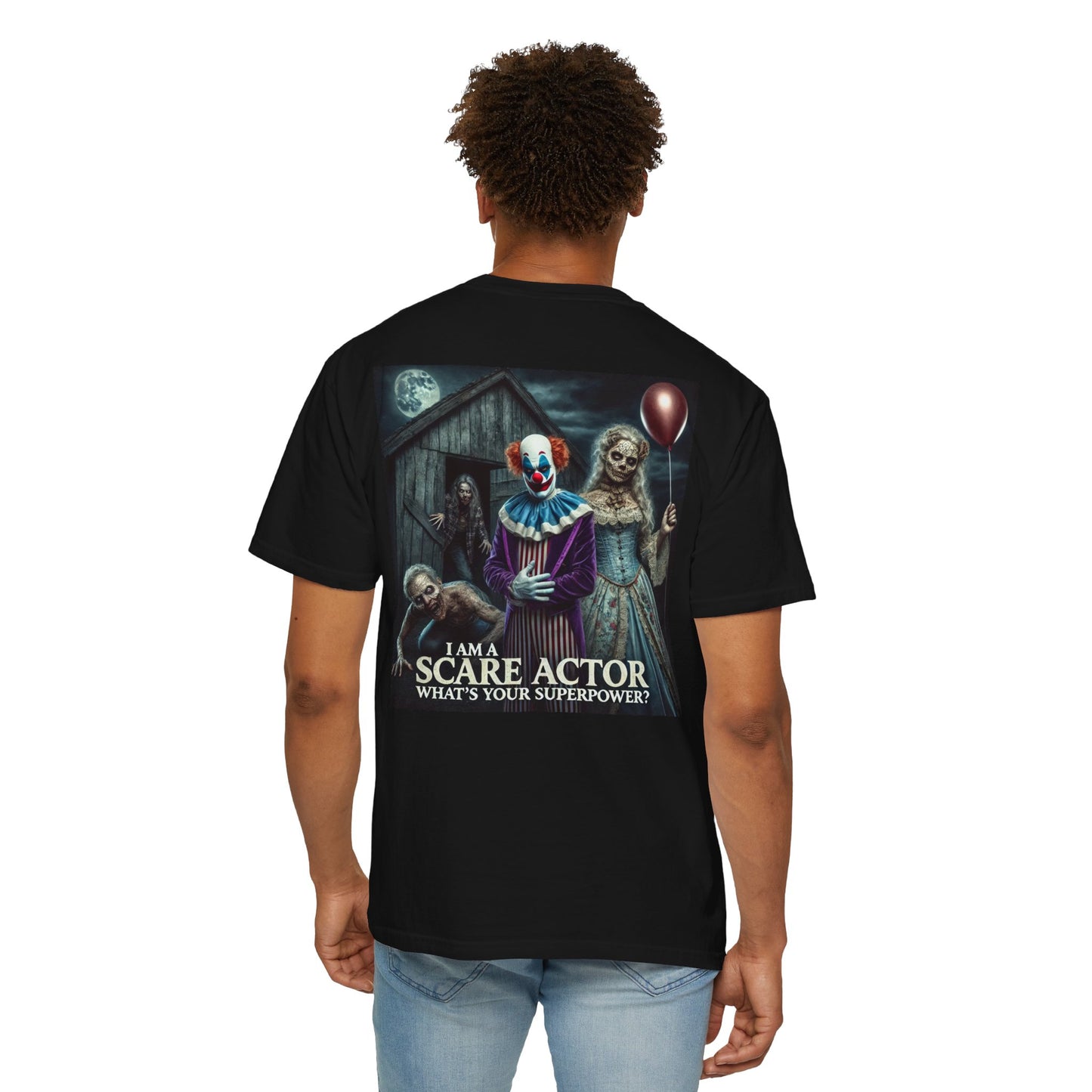 Scare Actor Front and Back - Graphic Unisex Garment-Dyed T-shirt