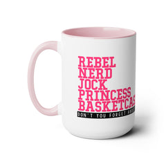 Rebel Nerd Jock Princess Basketcase Don't You Forget About Me & The Letter - Two-Tone Mugs, 15oz / The Breakfast Club / 80s Movies /