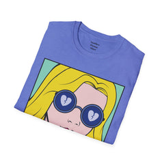 NO WORRIES Glass Wearing Pop Art Blonde Girl Unisex Softstyle T Shirt