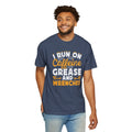 I Run On Caffeine, Grease and Wrenches, Fun Mechanic Quote, Comfort Colors Unisex Relaxed Fit T Shirt