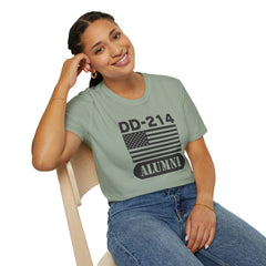 DD-214 Alumni with American Flag  Unisex Softstyle T-Shirt