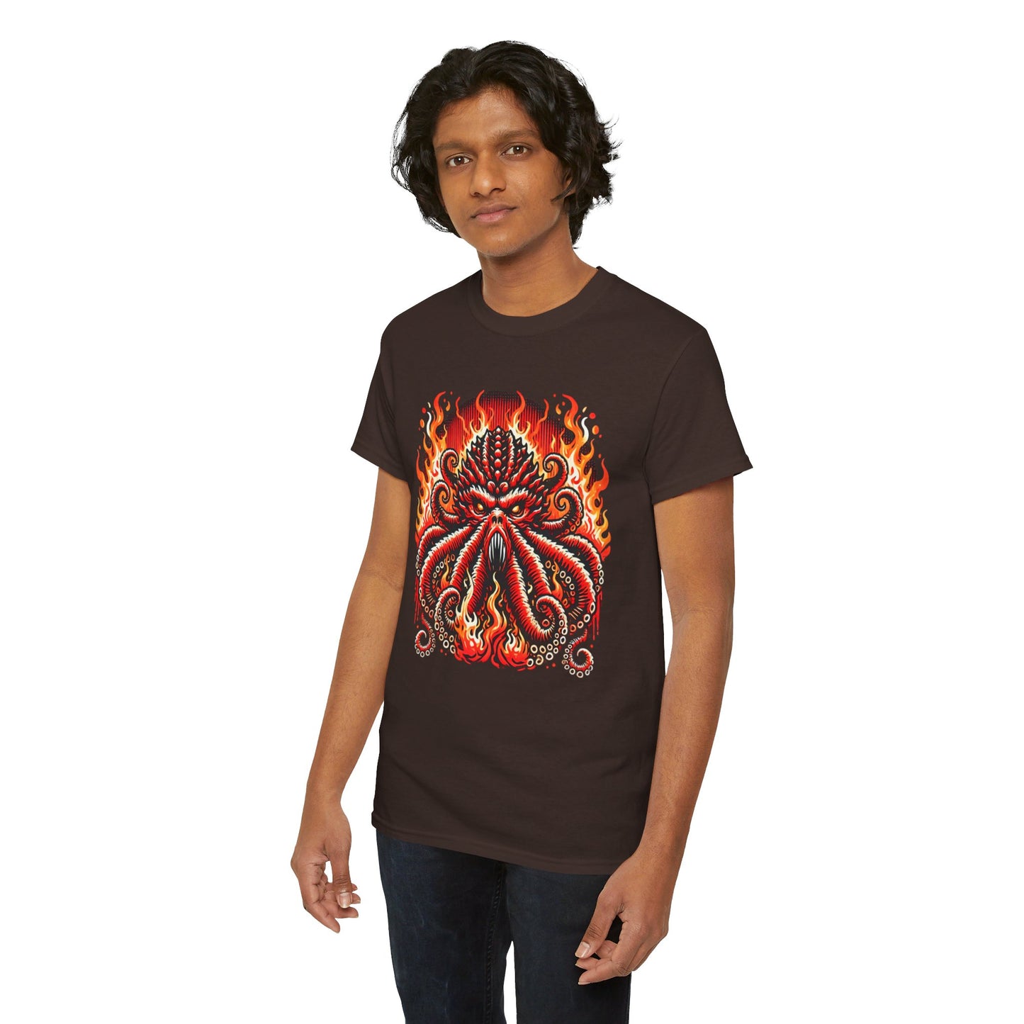 Fiery Fire Kraken - Graphic Unisex Heavy Cotton Tee