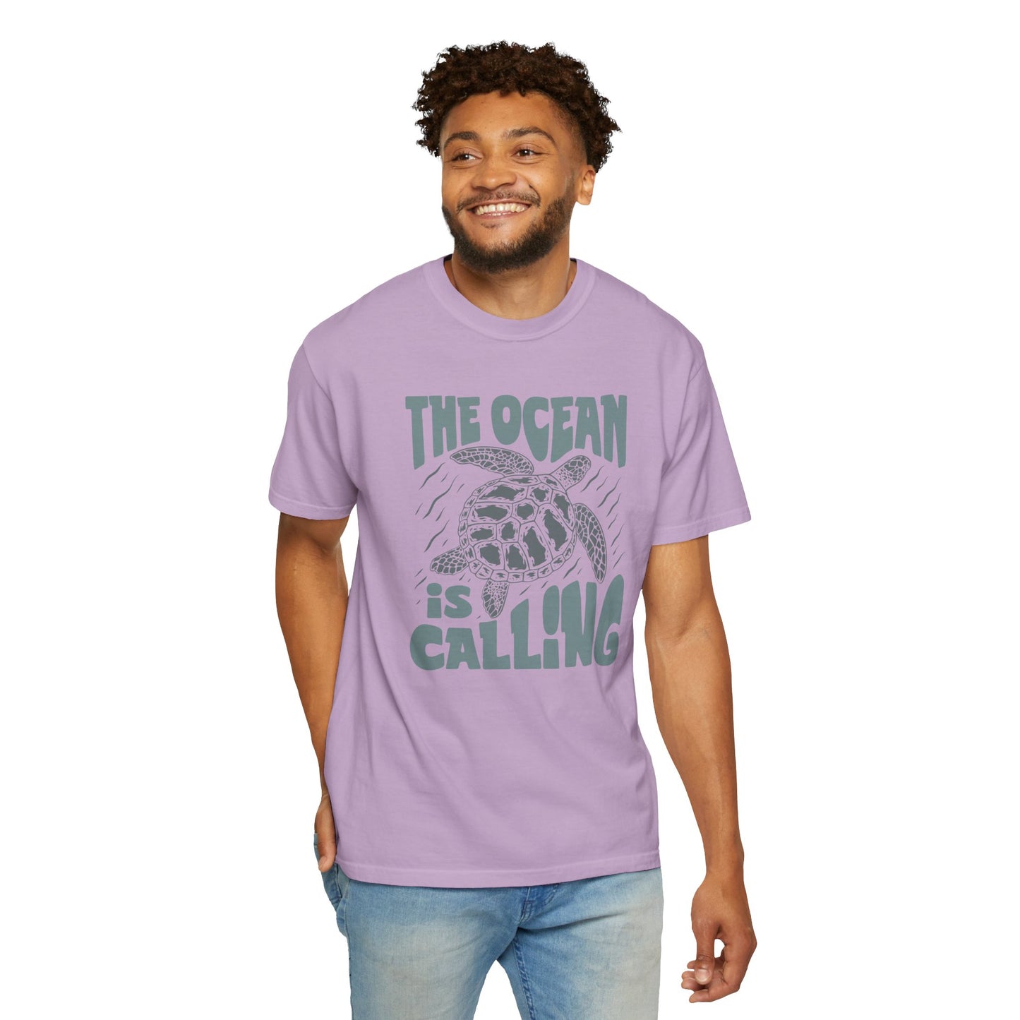 Sea Turtle, The Ocean Is Calling -  Graphic Unisex Garment-Dyed T-shirt