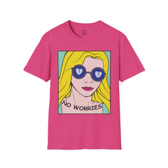 NO WORRIES Glass Wearing Pop Art Blonde Girl Unisex Softstyle T Shirt