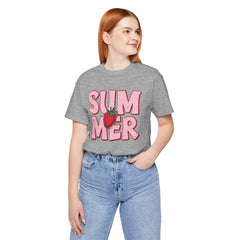 Summer Strawberry T-Shirt — Cute Pink Graphic Tee with Strawberry "SUMMER" Design