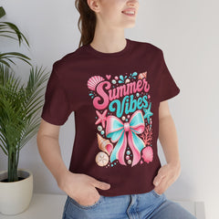 Summer Vibes Tee — Pastel Seashell Bow Beach T-Shirt
