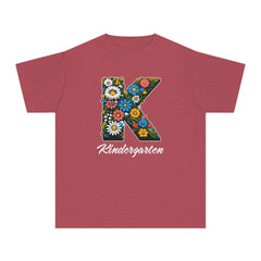 Flower K Kindergarten Youth Tee | Cute Kids Shirt, School Apparel, Gift for Students, Back to School, Floral Design
