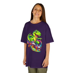 Kids Skateboarding T‑Rex Tee — Neon Dino Skateboard Shirt for Boys & Girls