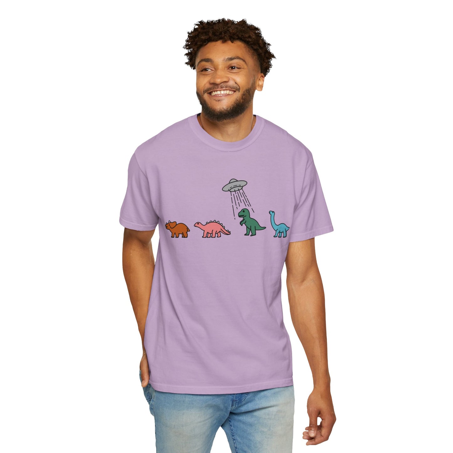 Dinosaur UFO Retro Unisex Garment-Dyed T-shirt