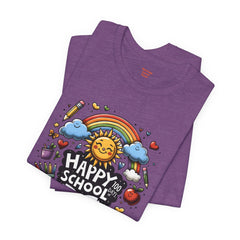 HAPPY 100 DAYS of SCHOOL - Unisex Short Sleeve Tee | Elementary School Holiday, Teacher Apparel, Kids Motivation, Days Checked Off, 100 Days