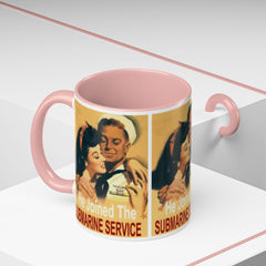 Mug - Vintage He Joined The Submarine Service Unique Tri Panel Image Accent Coffee Mug (11, 15oz)