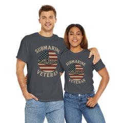 Submarine Veteran American Flag Tee | Unisex Heavy Cotton T-Shirt, Military Apparel, Veteran Gift, Patriotic Top, Casual Wear