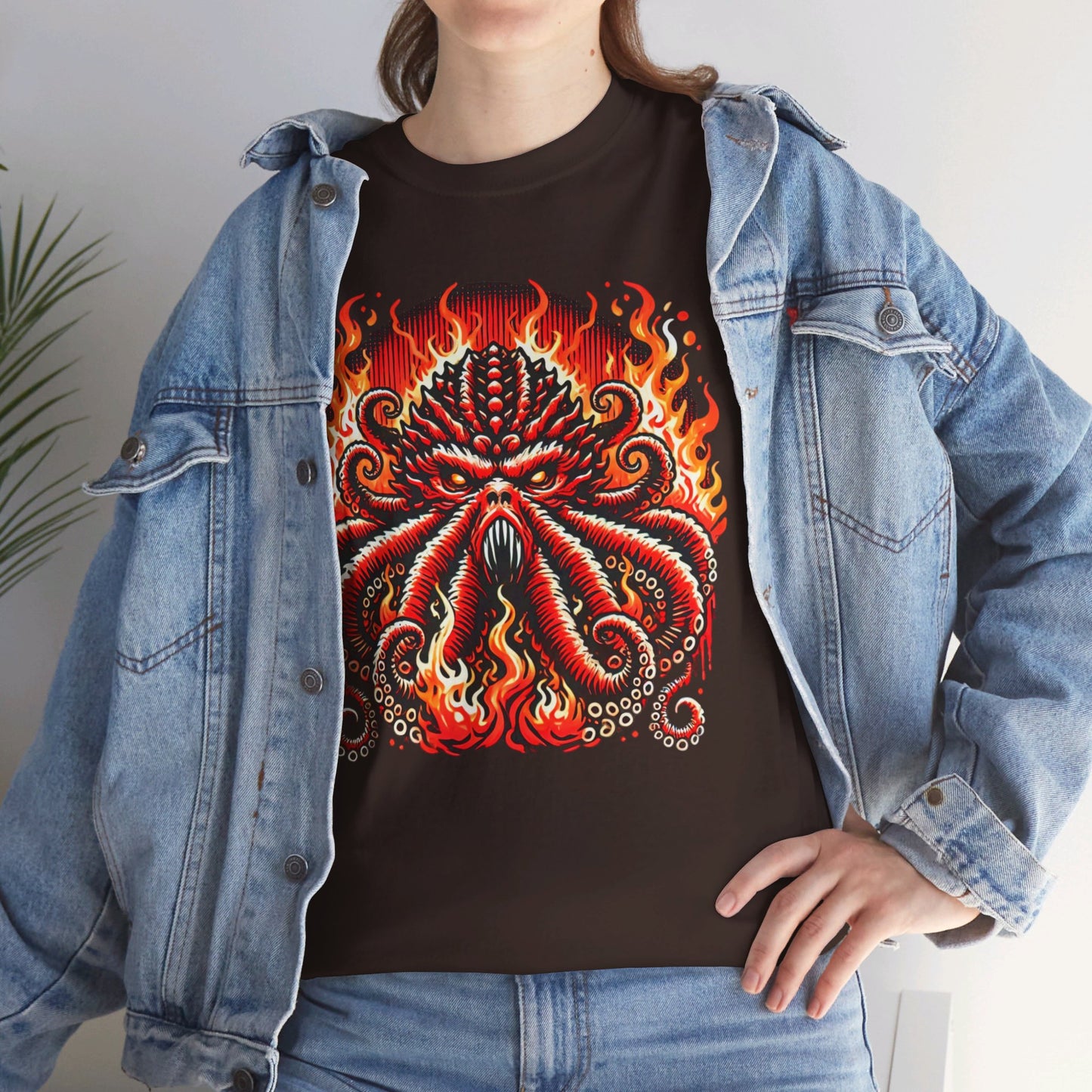 Fiery Fire Kraken - Graphic Unisex Heavy Cotton Tee