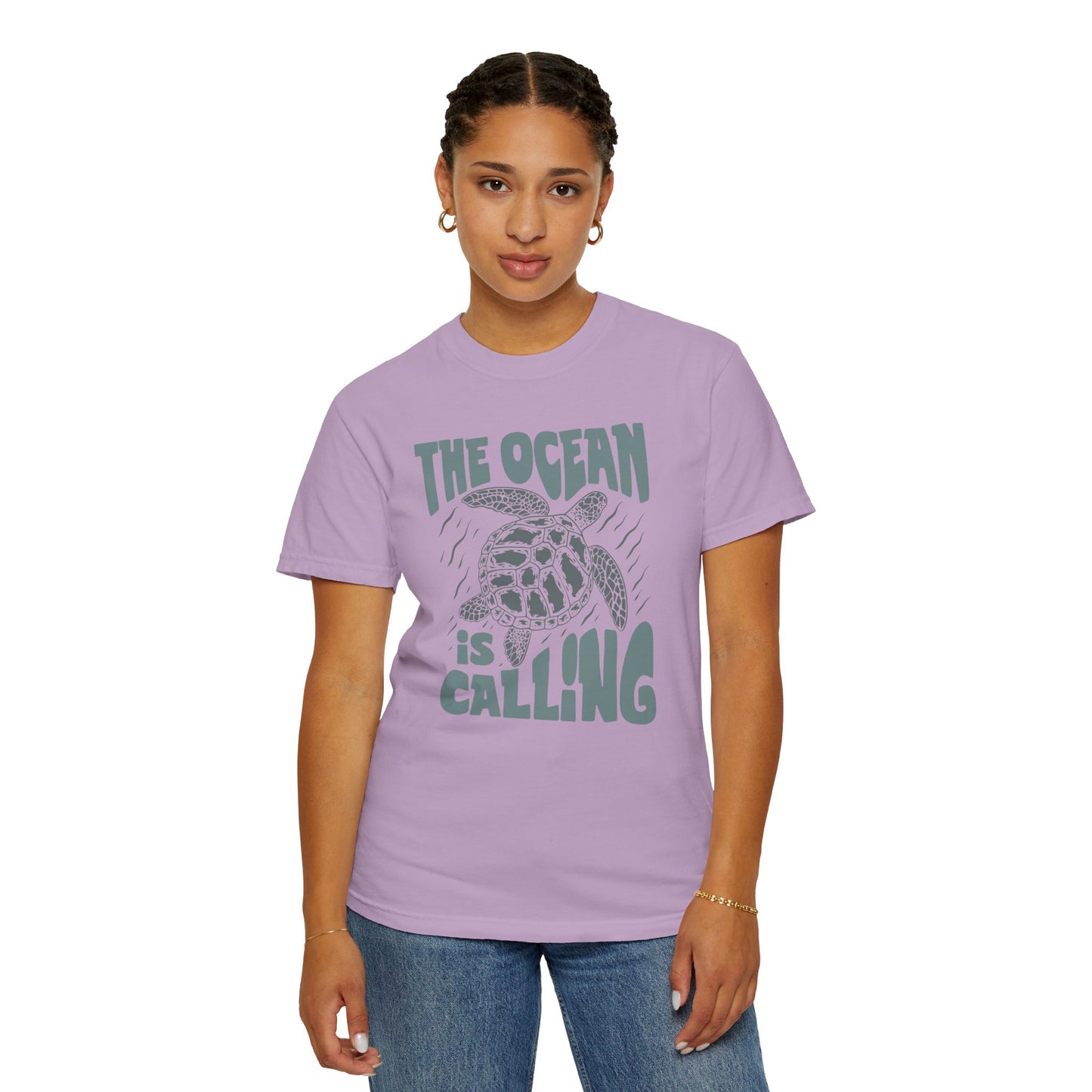 Sea Turtle, The Ocean Is Calling -  Graphic Unisex Garment-Dyed T-shirt