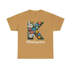 Kindergarten Floral Letter Tee, Kids Birthday Gift, Teacher Appreciation Shirt, Spring Celebration Tee, Unisex Cotton Tee