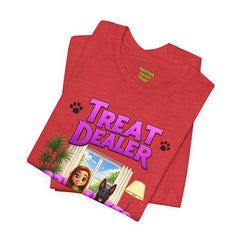 Personalized Treat Dealer T-Shirt — Funny Pet Lover Tee with Girl and Dog on Purple Couch