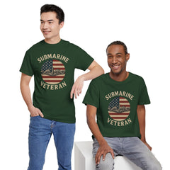 Submarine Veteran American Flag Tee | Unisex Heavy Cotton T-Shirt, Military Apparel, Veteran Gift, Patriotic Top, Casual Wear