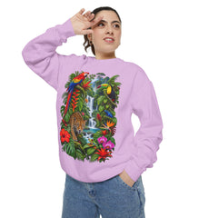 Tropical Jungle Waterfall With Leopard and Parrot Sweatshirt