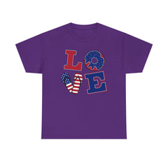 LOVE red white and blue graphics Unisex Heavy Cotton Tee / see our matching T Shirt , coffe mugs and tote bags