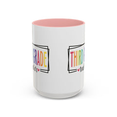 THIRD GRADE TEACHER, Accent Coffee Mug, hearts graphics,present for teacher, educator gift, gift for him, gift for her, teacher appreciation