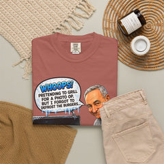 Grill Master Grandpa Funny BBQ T-Shirt — "Whoops! Pretending to Grill for a Photo" Graphic Tee