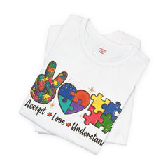 Autism Awareness Unisex T-Shirt - Colorful Accept, Love, Understand Design