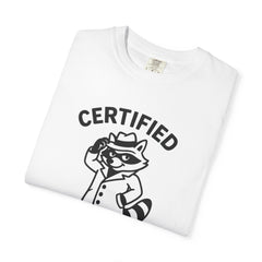 Certified Shenanigans Specialist T-shirt, Funny Tee, Unique Gift for Raccoon Lovers, Casual Wear, Birthday, Party Shirt