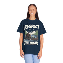 Bigfoot and Alien Outdoor Canoe Adventure - Respect The Locals T-Shirt